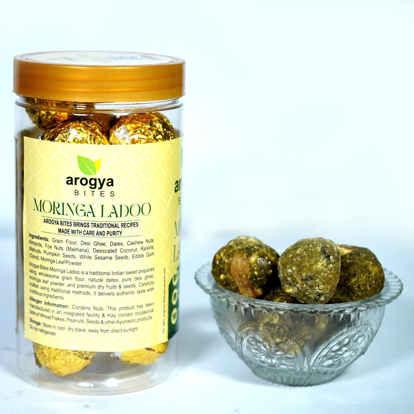 Arogya Bites Moringa Ladoo | Healthy Laddu with Dry Fruits | Date Sweetened | Made with Pure Desi Ghee | Natural Superfood Sweet