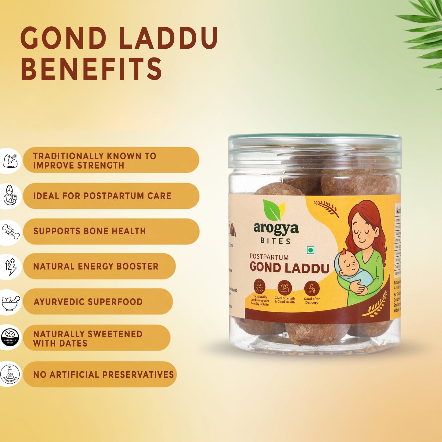 Arogya Bites Gond Laddu | Dink Ladoo for Post Pregnancy Care | Jaggery Sweetened | Dry Fruit & Desi Ghee | No Preservatives