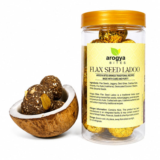 Arogya Bites Flax Seed Ladoo | Jaggery Sweetened Dry Fruit Laddu | Made with Desi Ghee | Healthy Energy Sweet | No Refined Sugar