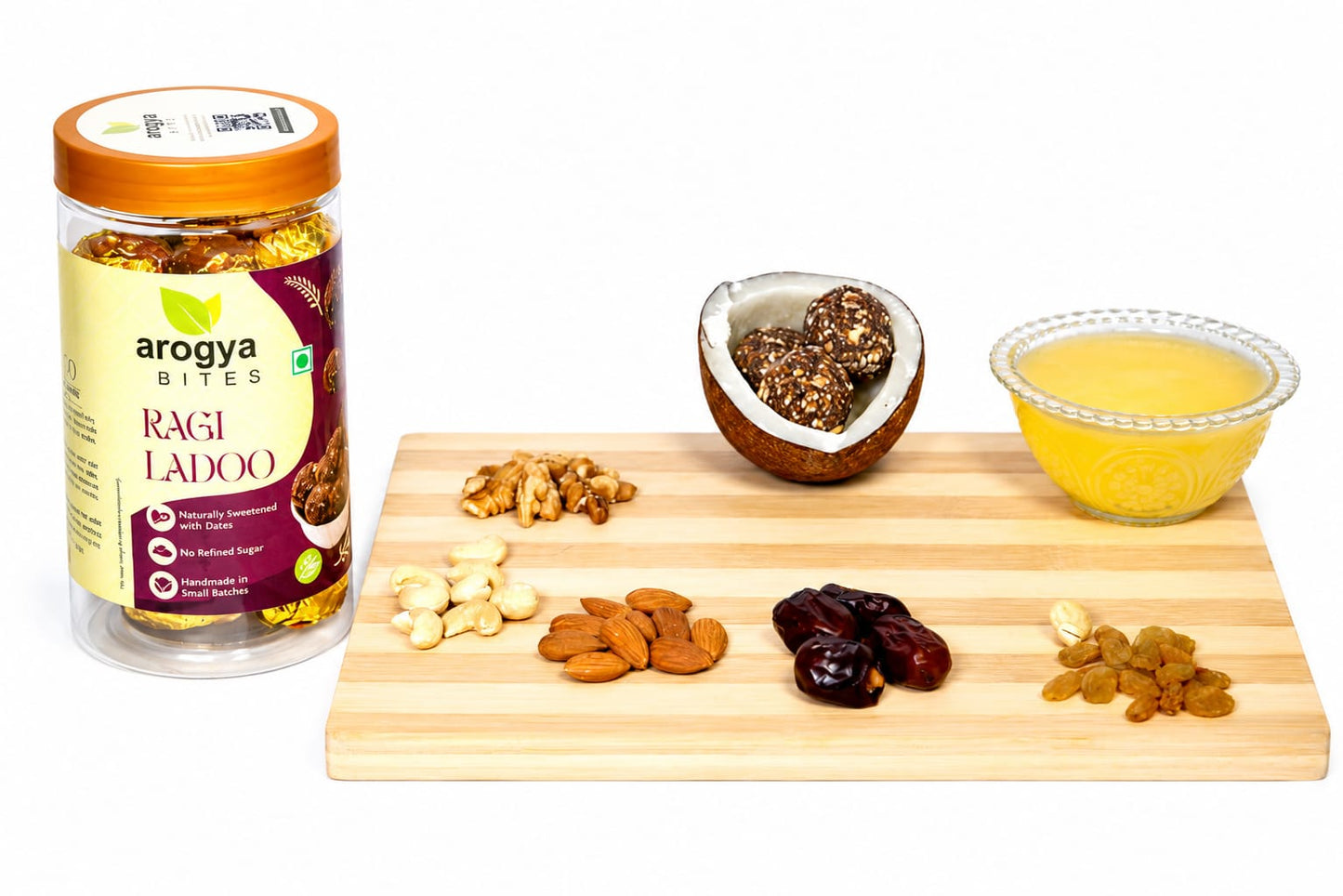 Arogya Bites Ragi Ladoo | Date Sweetened Dry Fruit & Seed Laddu | Desi Ghee | No Preservatives | Traditional Healthy Snack