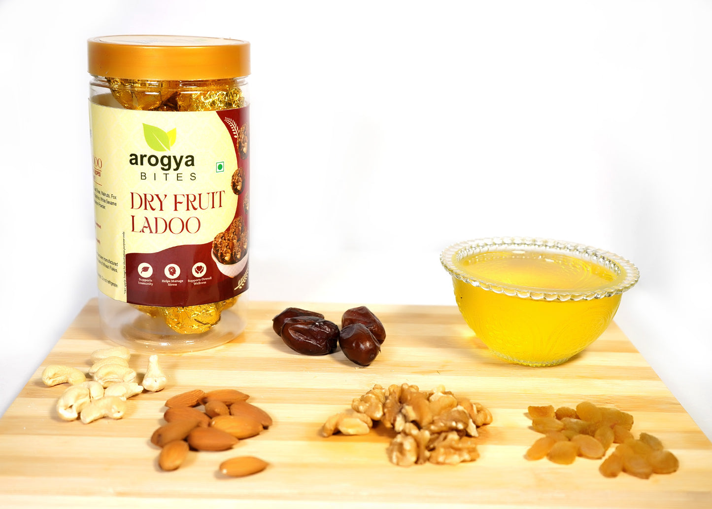 Arogya Bites Dry Fruit Ladoo | Sweetened with Dates | Premium Nuts & Seeds Laddu | Made with Desi Ghee | No Refined Sugar | Healthy Energy Sweet