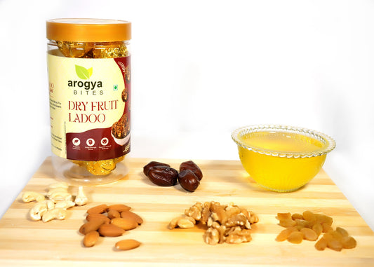 Arogya Bites Dry Fruit Ladoo | Sweetened with Dates | Premium Nuts & Seeds Laddu | Made with Desi Ghee | No Refined Sugar | Healthy Energy Sweet
