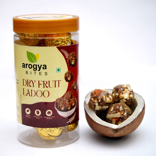 Arogya Bites Dry Fruit Ladoo | Sweetened with Dates | Premium Nuts & Seeds Laddu | Made with Desi Ghee | No Refined Sugar | Healthy Energy Sweet