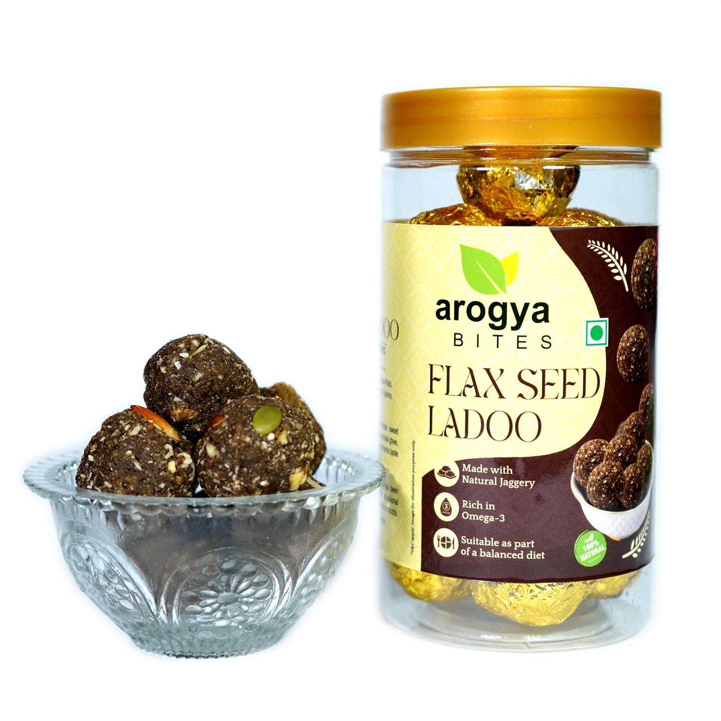 Arogya Bites Flax Seed Ladoo | Jaggery Sweetened Dry Fruit Laddu | Made with Desi Ghee | Healthy Energy Sweet | No Refined Sugar
