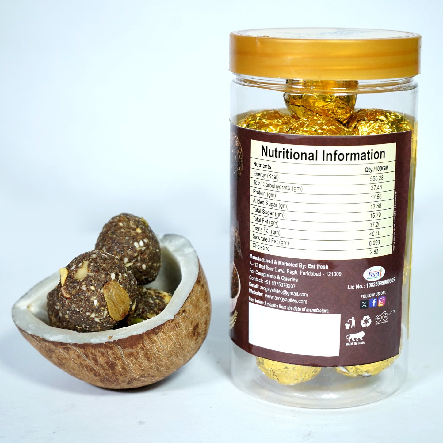 Arogya Bites Flax Seed Ladoo | Jaggery Sweetened Dry Fruit Laddu | Made with Desi Ghee | Healthy Energy Sweet | No Refined Sugar