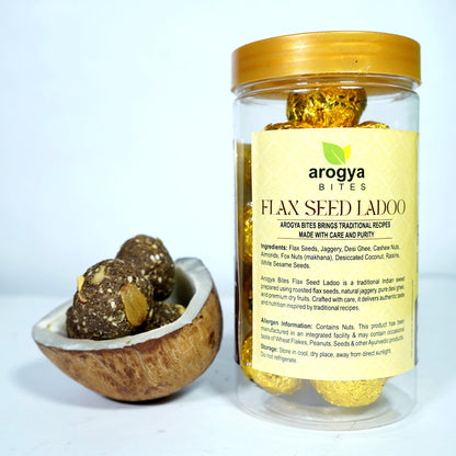 Arogya Bites Flax Seed Ladoo | Jaggery Sweetened Dry Fruit Laddu | Made with Desi Ghee | Healthy Energy Sweet | No Refined Sugar