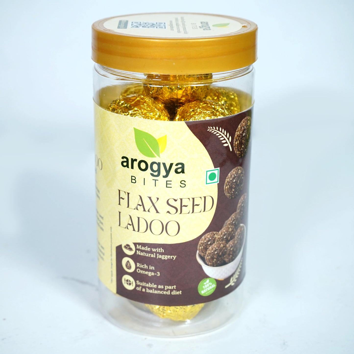 Arogya Bites Flax Seed Ladoo | Jaggery Sweetened Dry Fruit Laddu | Made with Desi Ghee | Healthy Energy Sweet | No Refined Sugar