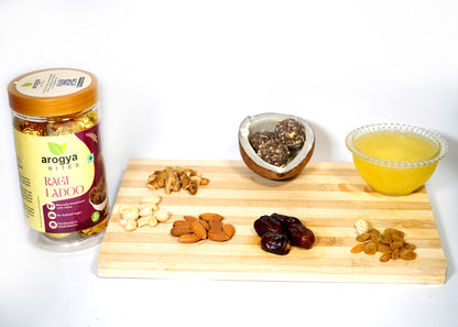 Arogya Bites Ragi Ladoo | Date Sweetened Dry Fruit & Seed Laddu | Desi Ghee | No Preservatives | Traditional Healthy Snack