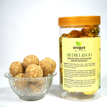Arogya Bites Methi Laddu | Fenugreek Sweet Balls |  Healthy Ladoo | Made with Pure Ghee | Traditional Indian Sweet