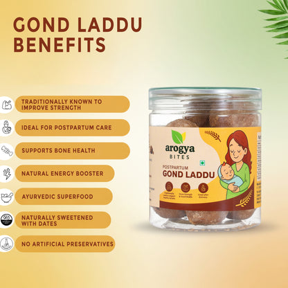 Arogya Bites Gond Laddu | Dink Ladoo for Post Pregnancy Care | Jaggery Sweetened | Dry Fruit & Desi Ghee | No Preservatives