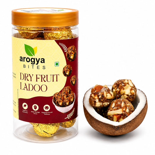 Arogya Bites Dry Fruit Ladoo | Sweetened with Dates | Premium Nuts & Seeds Laddu | Made with Desi Ghee | No Refined Sugar | Healthy Energy Sweet