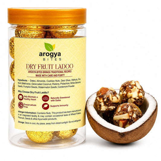 Arogya Bites Dry Fruit Ladoo | Sweetened with Dates | Premium Nuts & Seeds Laddu | Made with Desi Ghee | No Refined Sugar | Healthy Energy Sweet