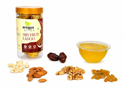 Arogya Bites Dry Fruit Ladoo | Sweetened with Dates | Premium Nuts & Seeds Laddu | Made with Desi Ghee | No Refined Sugar | Healthy Energy Sweet