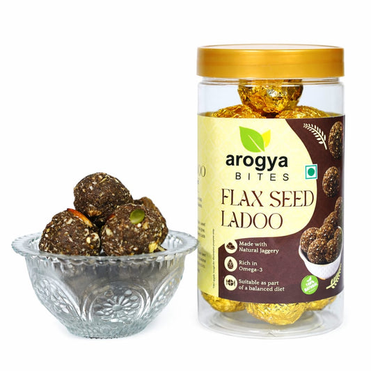 Arogya Bites Flax Seed Ladoo | Jaggery Sweetened Dry Fruit Laddu | Made with Desi Ghee | Healthy Energy Sweet | No Refined Sugar