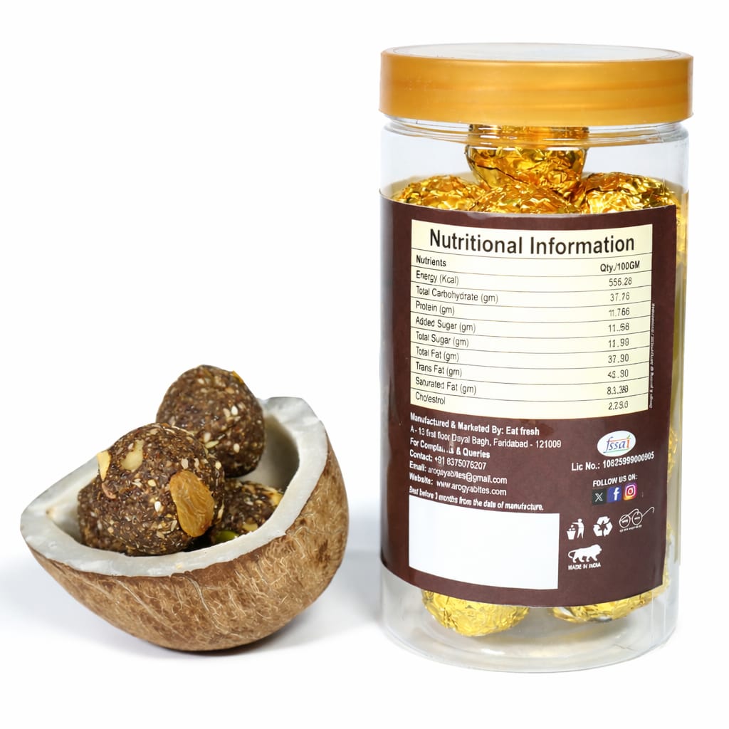 Arogya Bites Flax Seed Ladoo | Jaggery Sweetened Dry Fruit Laddu | Made with Desi Ghee | Healthy Energy Sweet | No Refined Sugar