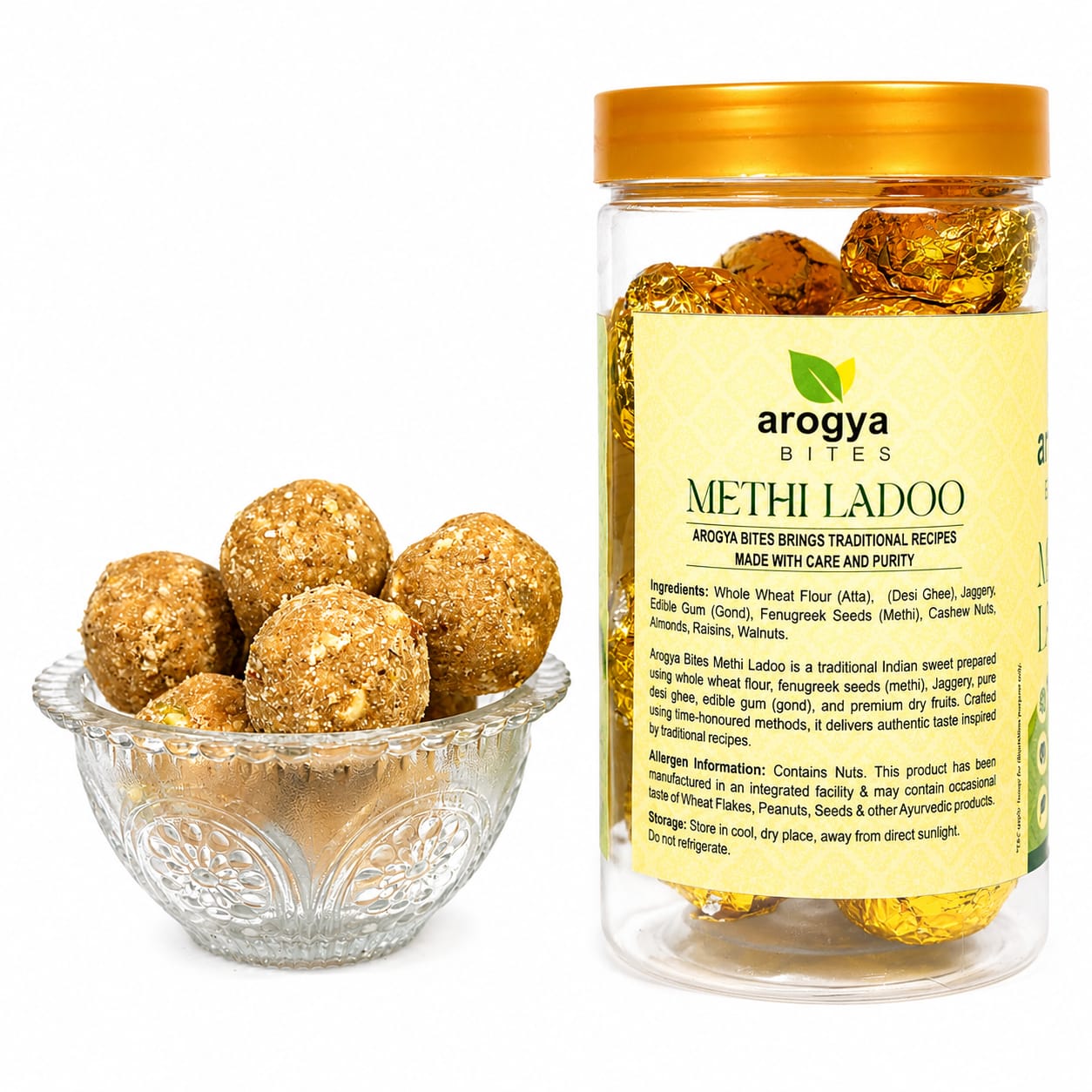 Arogya Bites Methi Laddu | Fenugreek Sweet Balls |  Healthy Ladoo | Made with Pure Ghee | Traditional Indian Sweet