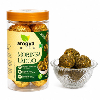 Arogya Bites Moringa Ladoo | Healthy Laddu with Dry Fruits | Date Sweetened | Made with Pure Desi Ghee | Natural Superfood Sweet