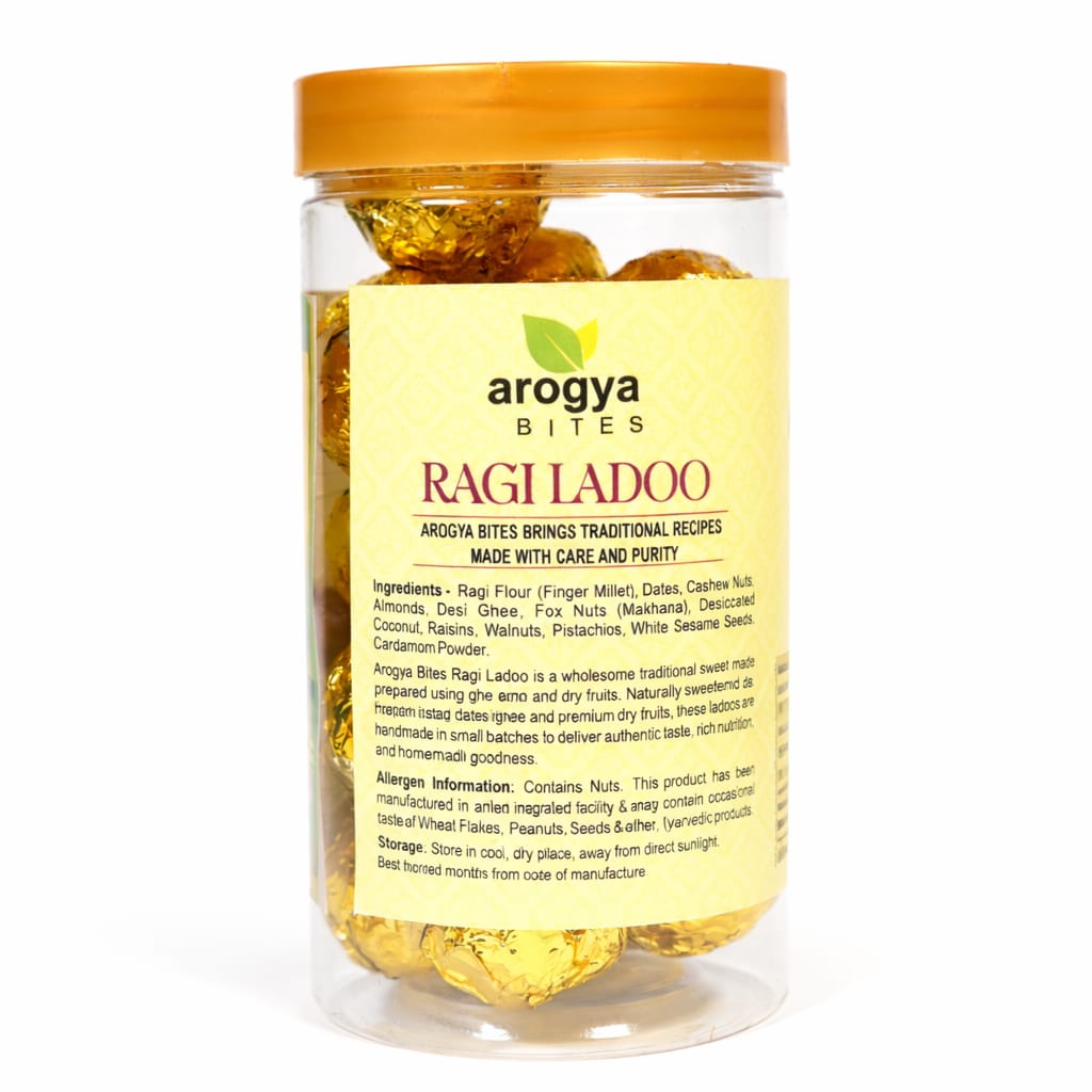 Arogya Bites Ragi Ladoo | Date Sweetened Dry Fruit & Seed Laddu | Desi Ghee | No Preservatives | Traditional Healthy Snack